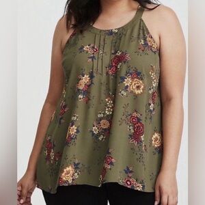 Torrid Olive Green Floral Print Halter Neck Tank